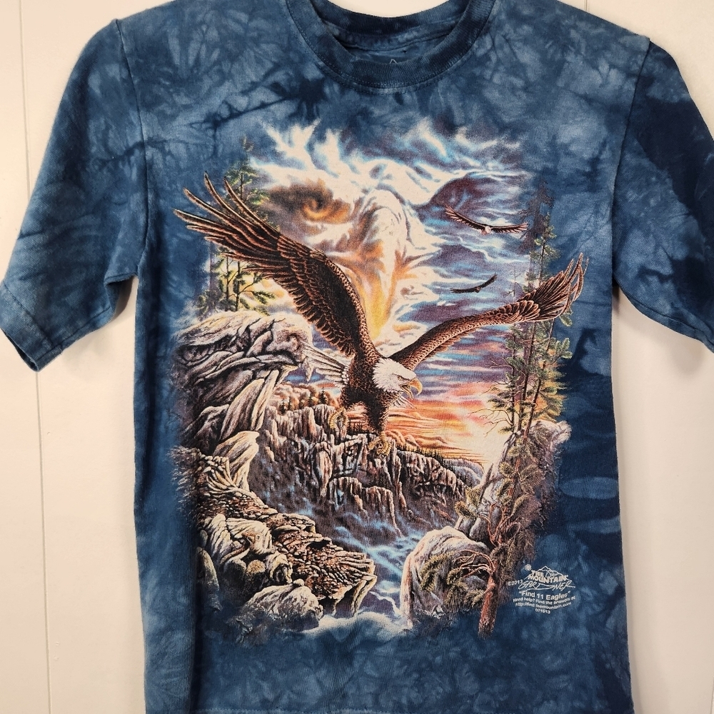 The Mountain Blue Tie-Dye Eagle T-Shirt Kids Boys Girls Large Outdoors Hiking - Picture 2 of 10